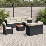 vidaXL 9-delige Loungeset met kussens poly rattan zwart