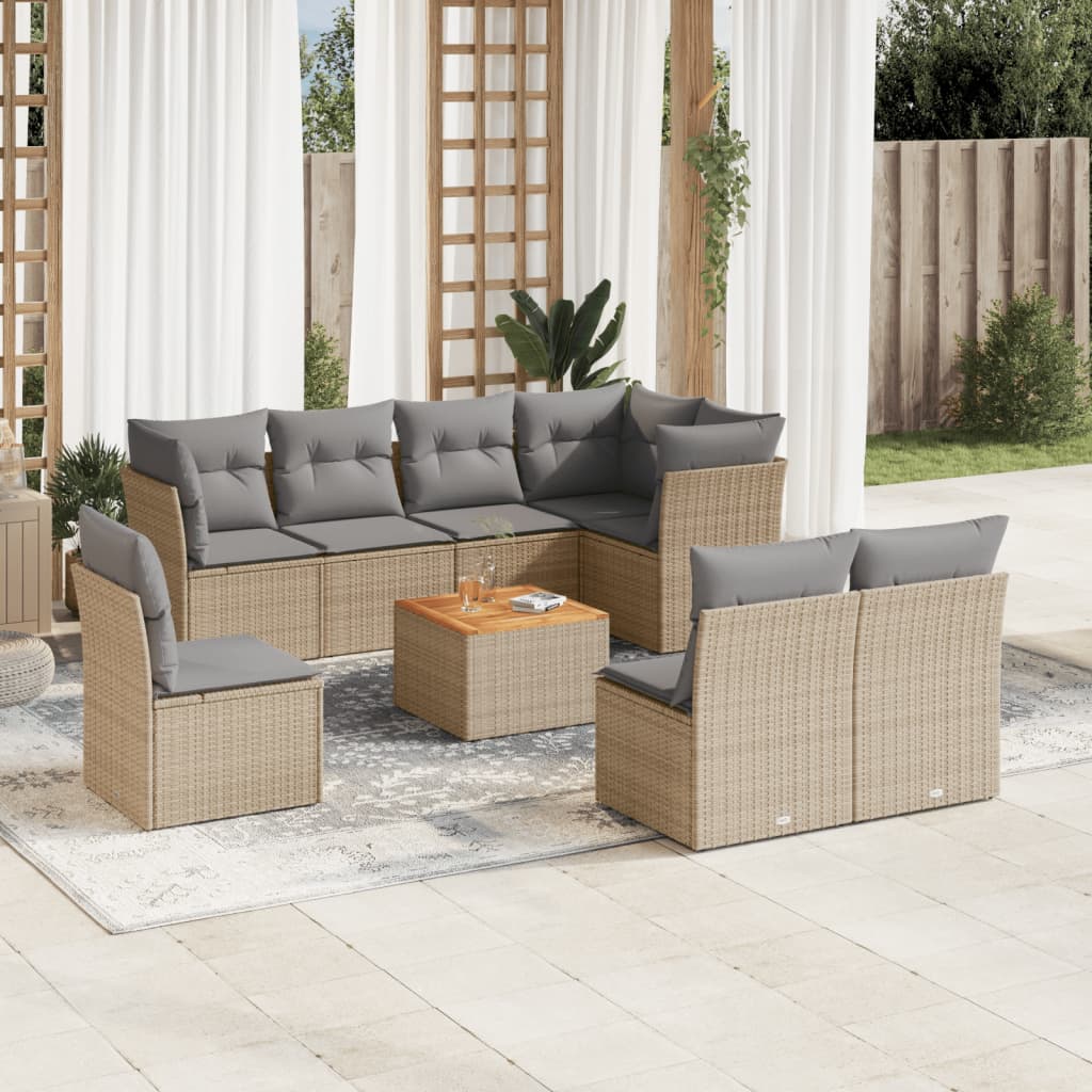 vidaXL 9-delige Loungeset met kussens poly rattan zwart