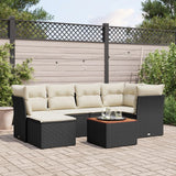 vidaXL 7-delige Loungeset met kussens poly rattan zwart