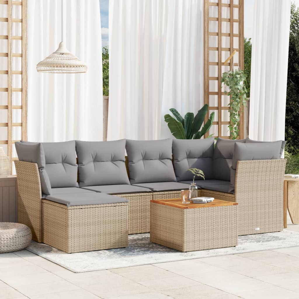 vidaXL 7-delige Loungeset met kussens poly rattan zwart