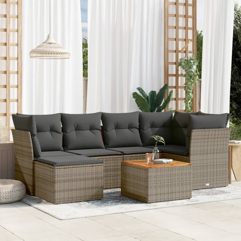vidaXL 7-delige Loungeset met kussens poly rattan zwart