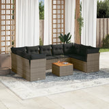vidaXL 10-delige Loungeset met kussens poly rattan zwart