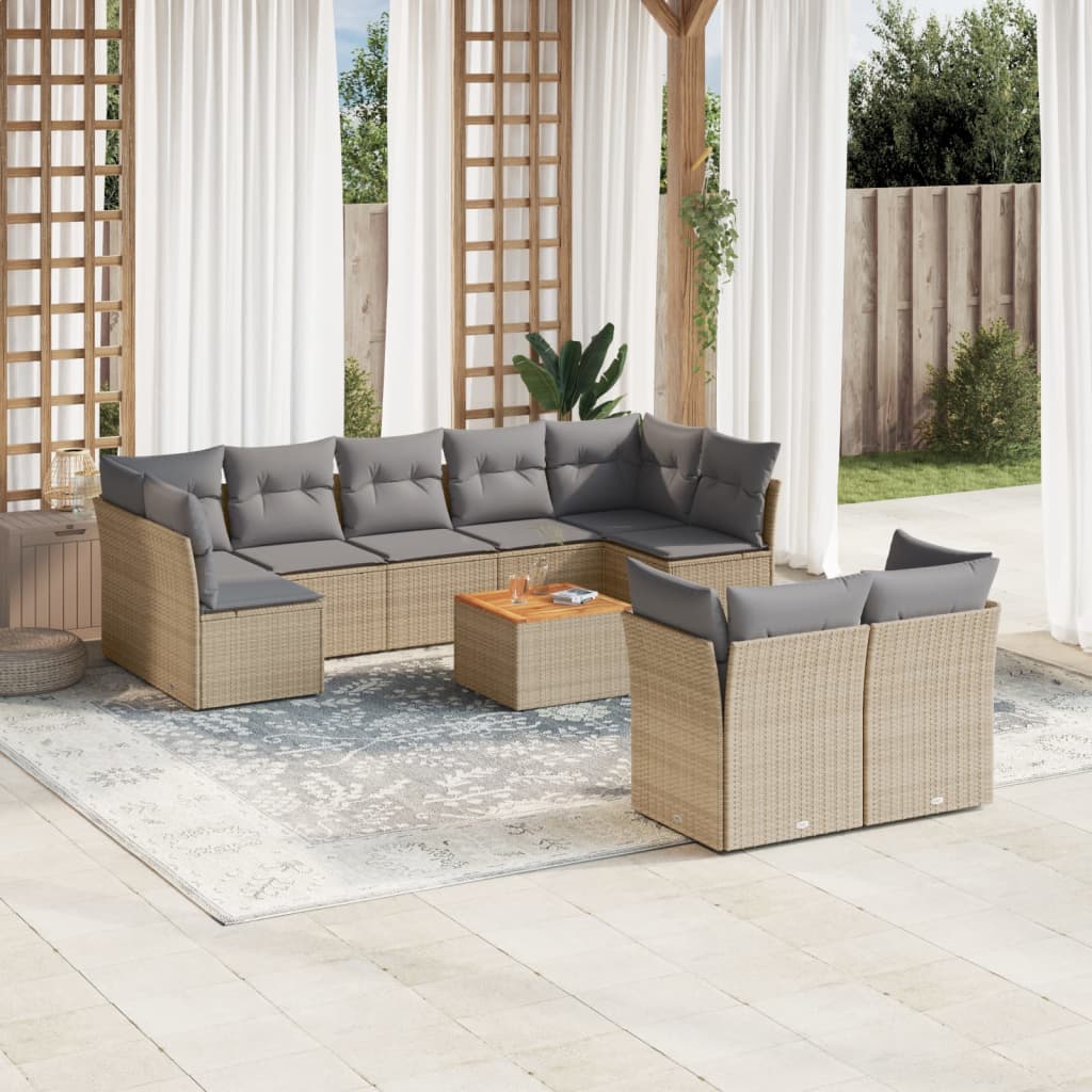 vidaXL 10-delige Loungeset met kussens poly rattan zwart