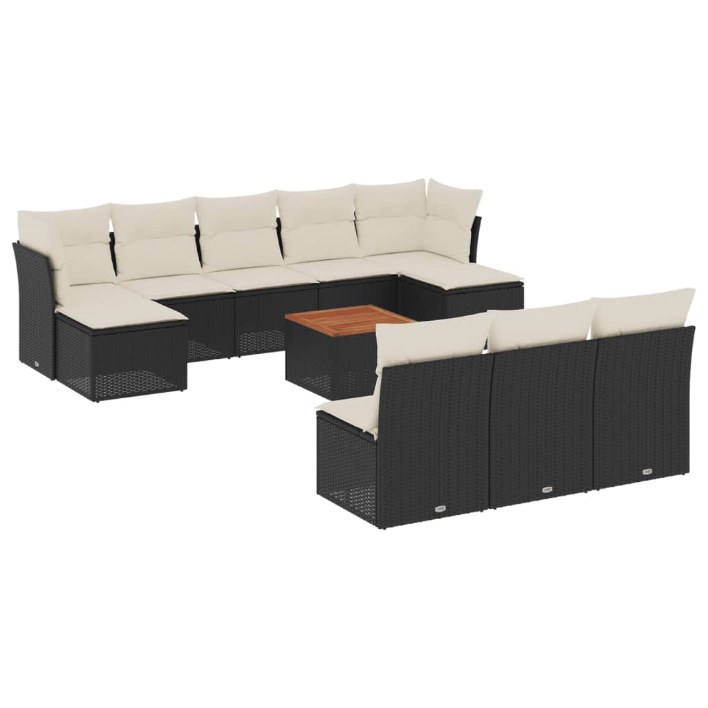 vidaXL 11-delige Loungeset met kussens poly rattan zwart