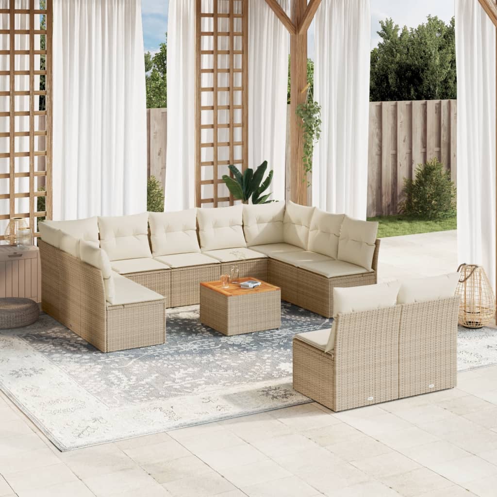 vidaXL 12-delige Loungeset met kussens poly rattan zwart