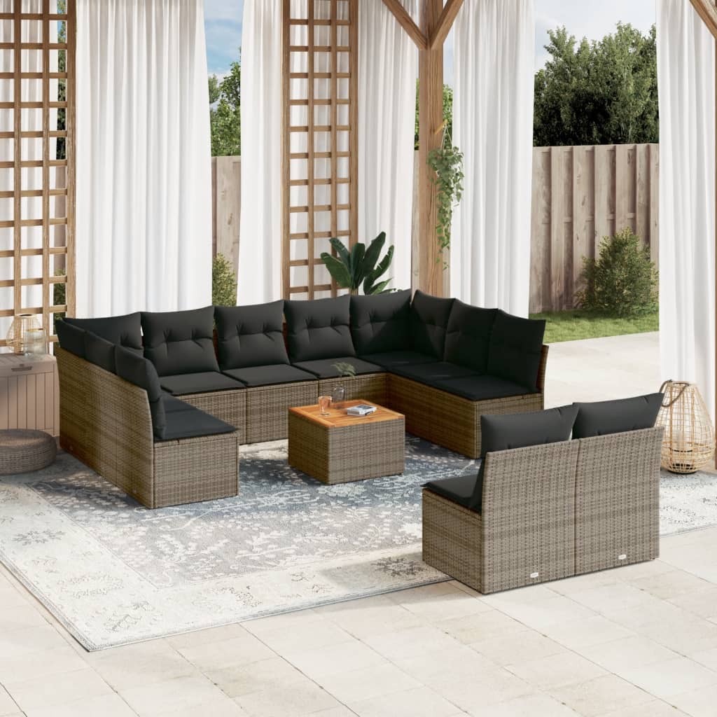 vidaXL 12-delige Loungeset met kussens poly rattan zwart