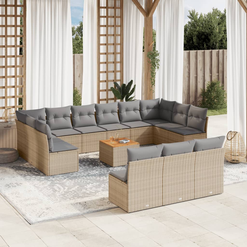 vidaXL 14-delige Loungeset met kussens poly rattan zwart