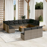 vidaXL 14-delige Loungeset met kussens poly rattan zwart