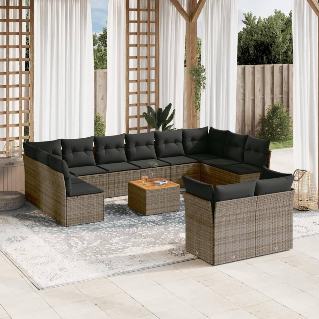 vidaXL 13-Piece Poly Rattan Lounge Set with Cushions Black