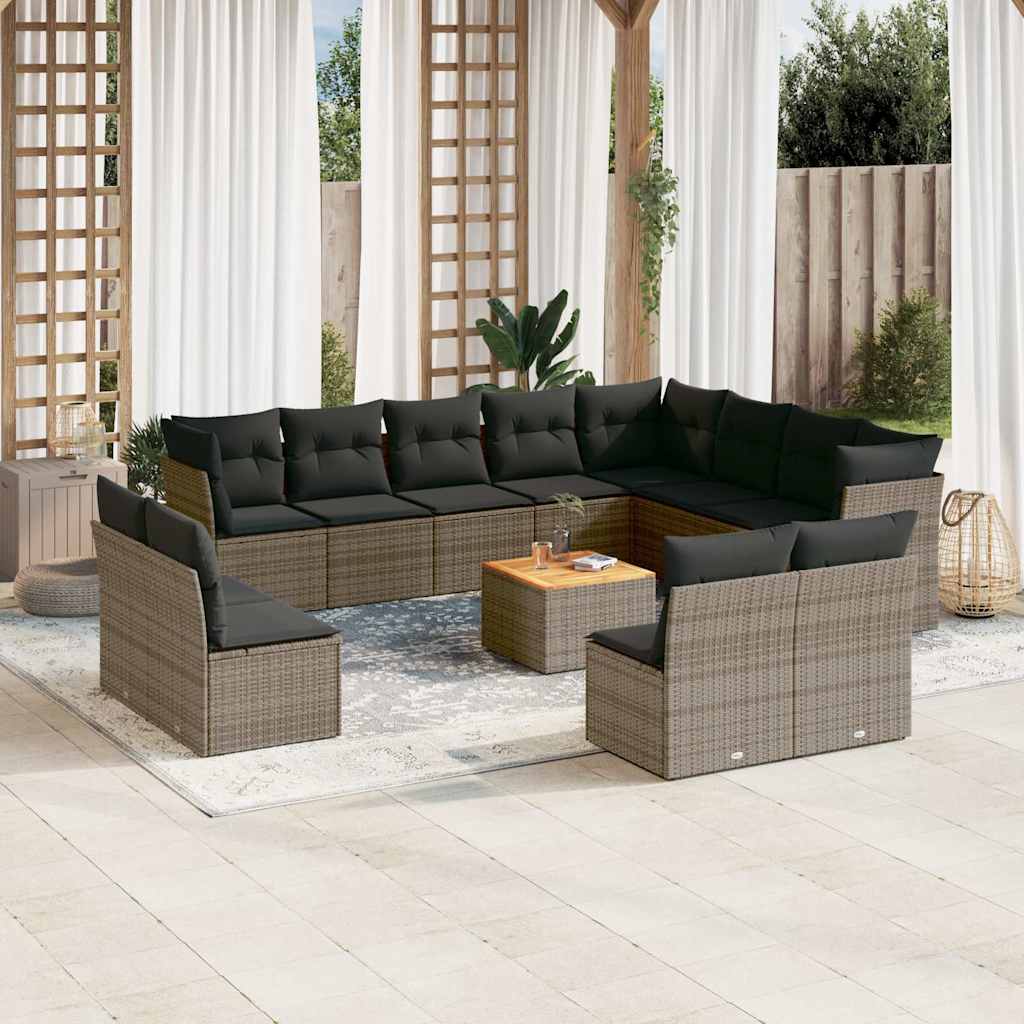 vidaXL 13-delige Loungeset met kussens poly rattan zwart