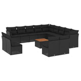 vidaXL 14-piece Lounge Set with Cushions Poly Rattan Black
