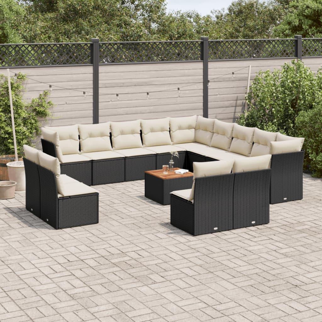 vidaXL 14-piece Lounge Set with Cushions Poly Rattan Black