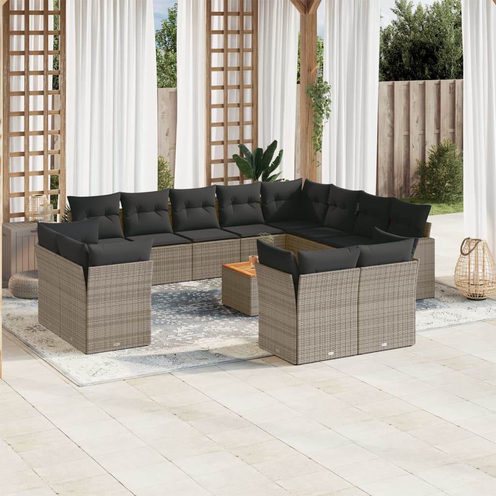 vidaXL 13-delige Loungeset met kussens poly rattan zwart