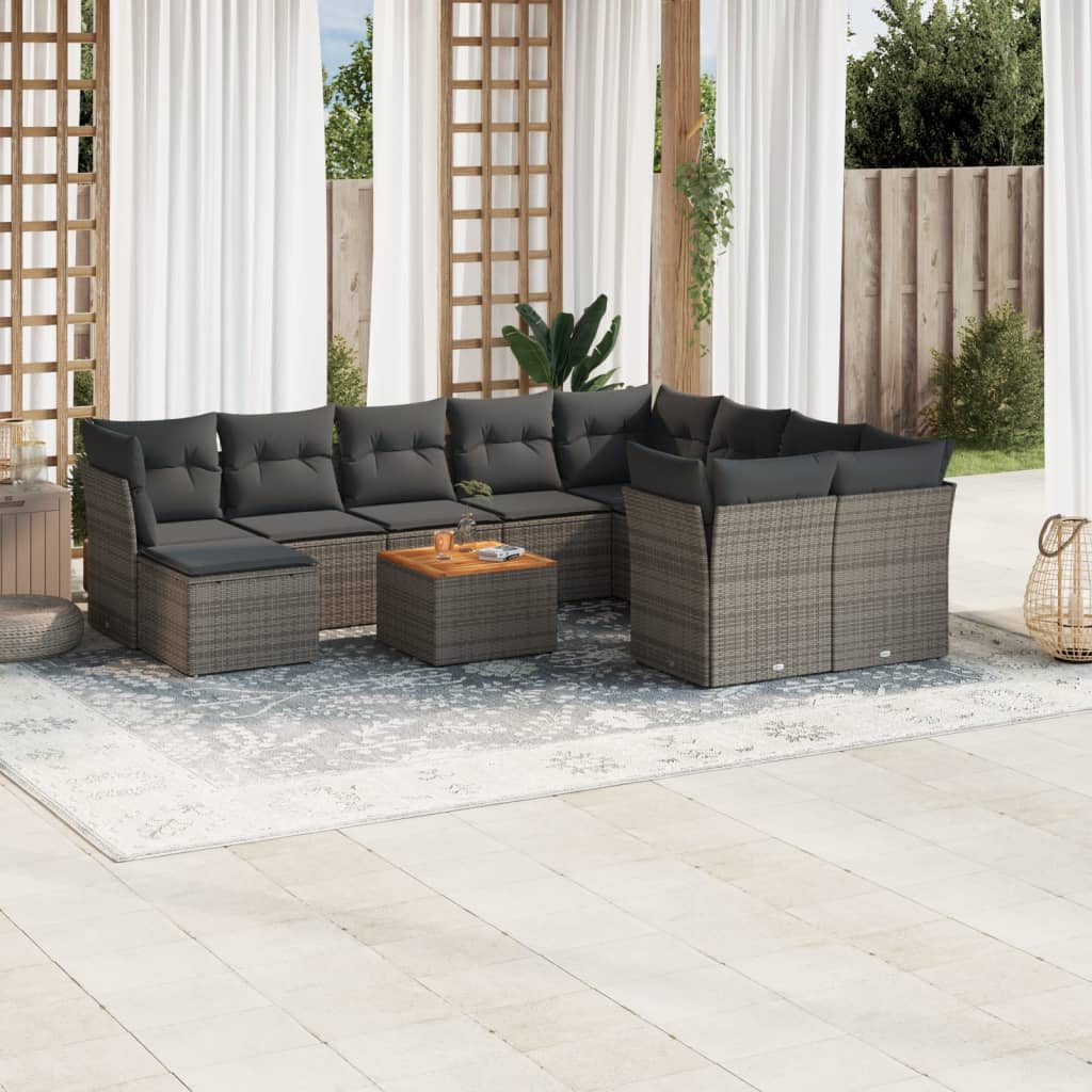 vidaXL 11-delige Loungeset met kussens poly rattan zwart