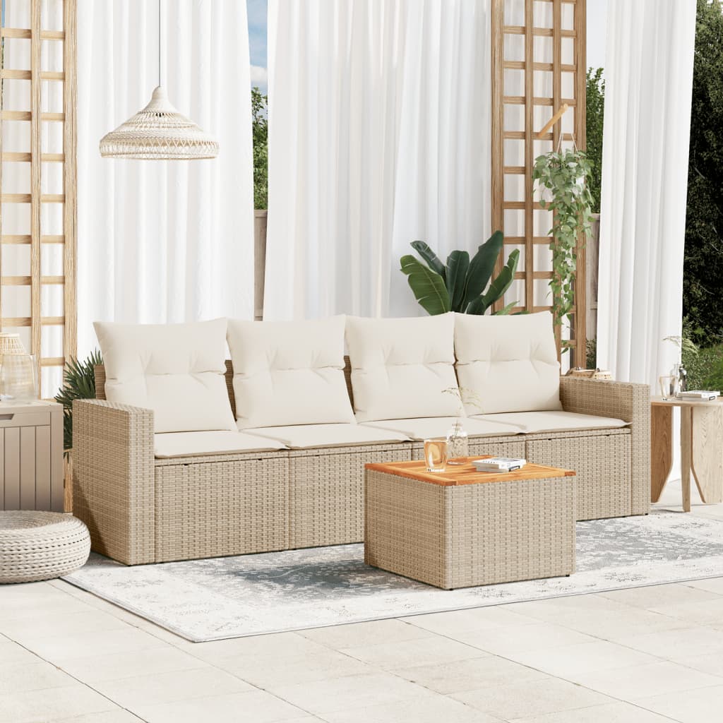 vidaXL 5-delige Loungeset met kussens poly rattan zwart