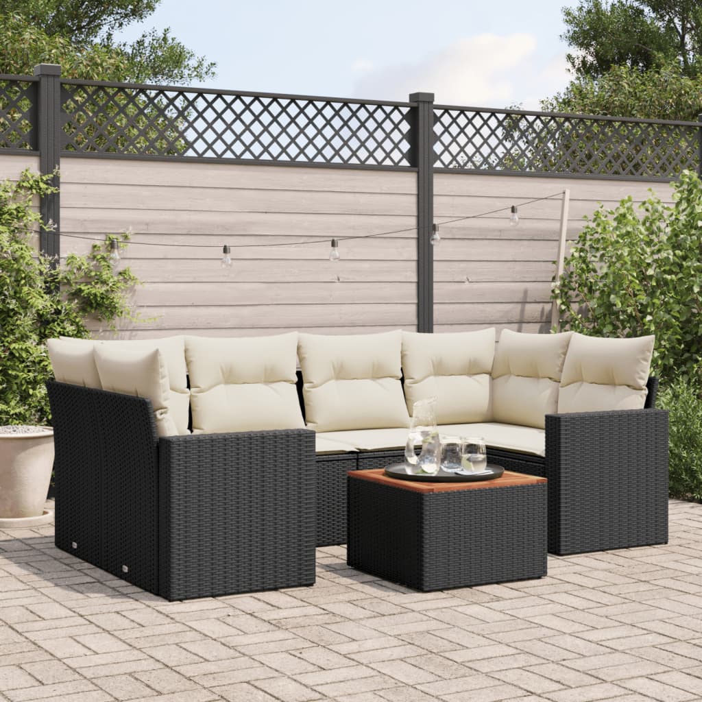 vidaXL 7-delige Loungeset met kussens poly rattan zwart