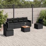vidaXL 7-delige Loungeset met kussens poly rattan zwart