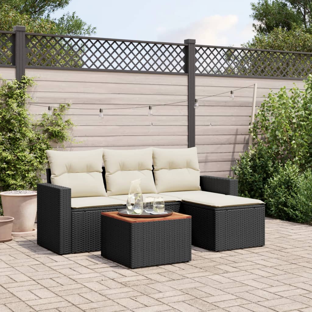 vidaXL 5-delige Loungeset met kussens poly rattan zwart