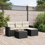 vidaXL 5-delige Loungeset met kussens poly rattan zwart