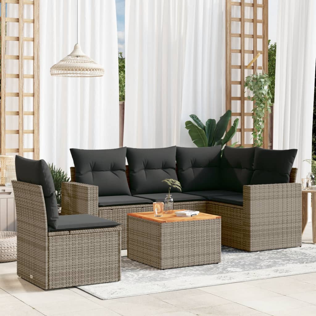 vidaXL 6-delige Loungeset met kussens poly rattan zwart