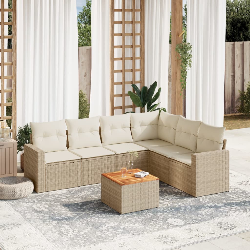 vidaXL 7-delige Loungeset met kussens poly rattan zwart