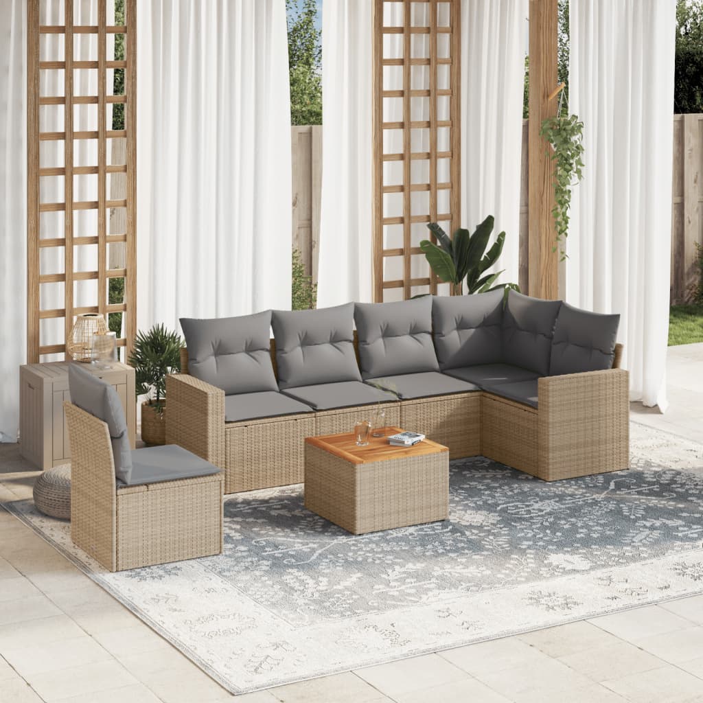 vidaXL 7-delige Loungeset met kussens poly rattan zwart
