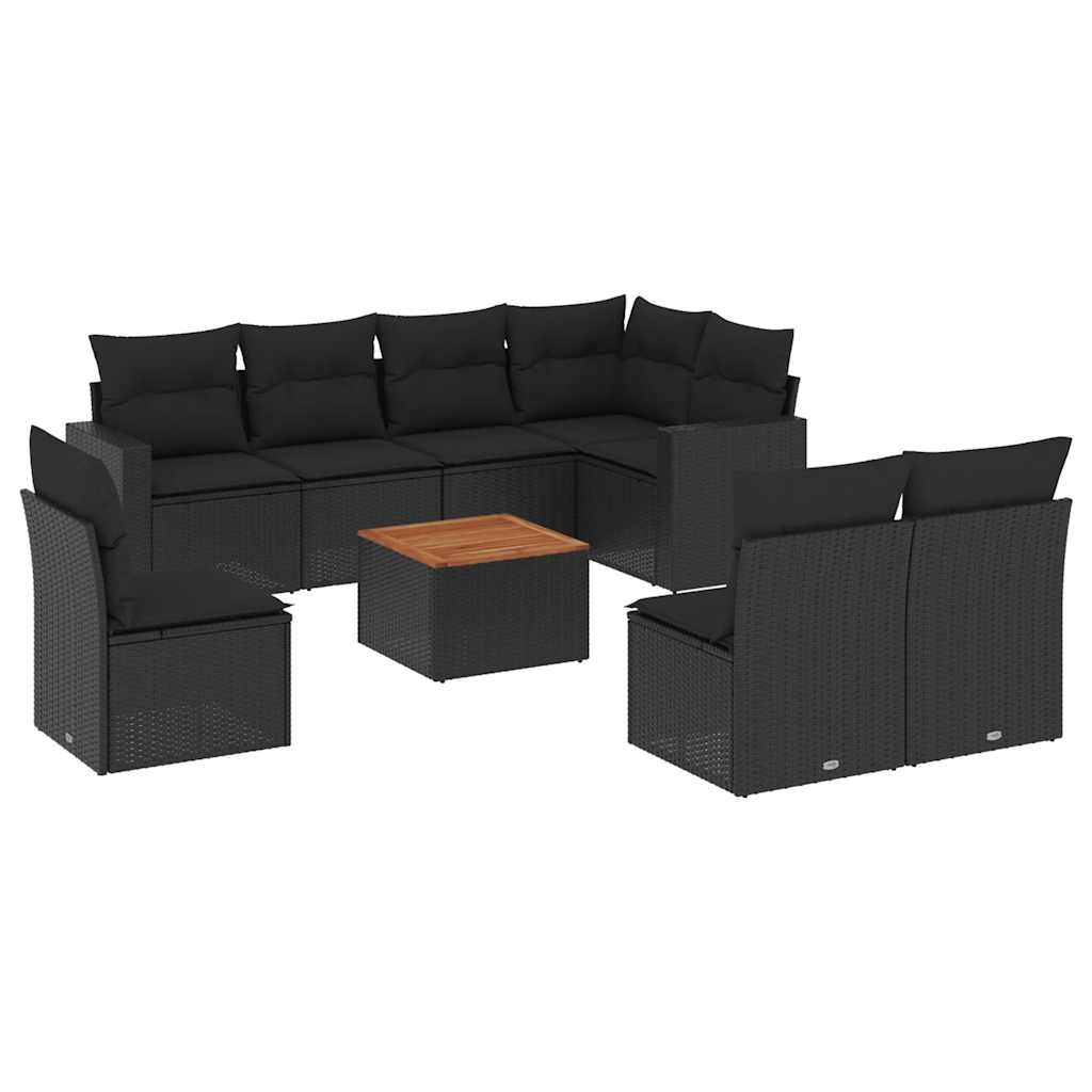 vidaXL 9-piece Poly Rattan Lounge Set with Cushions Black