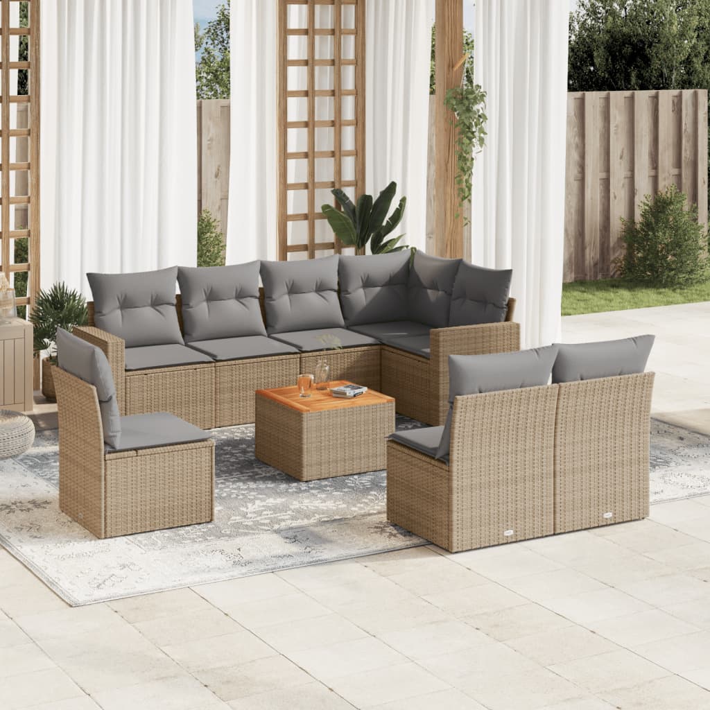 vidaXL 9-piece Poly Rattan Lounge Set with Cushions Black