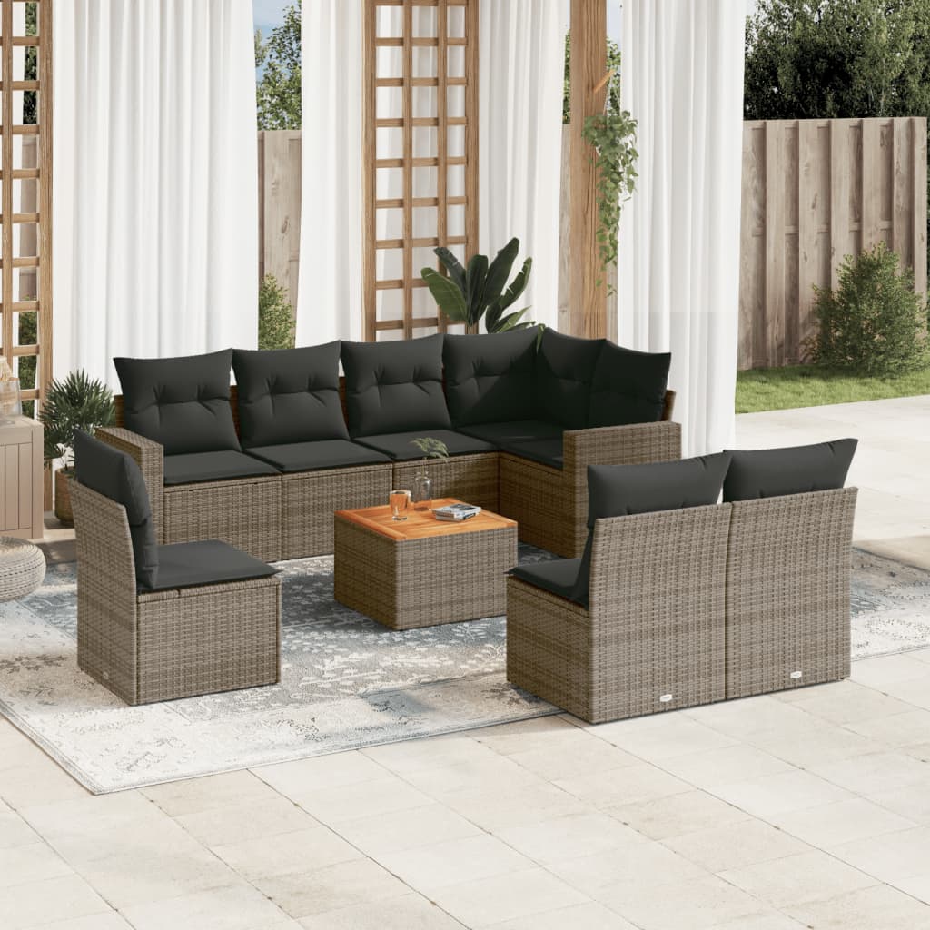 vidaXL 9-piece Poly Rattan Lounge Set with Cushions Black