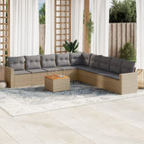 vidaXL 10-delige Loungeset met kussens poly rattan zwart
