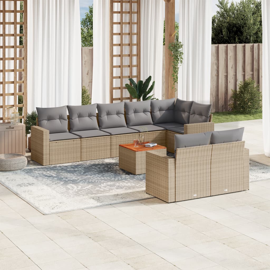 vidaXL 9-delige Loungeset met kussens poly rattan zwart