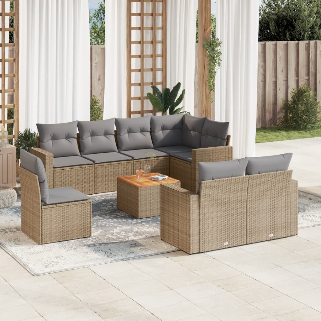 vidaXL 9-delige Loungeset met kussens poly rattan zwart
