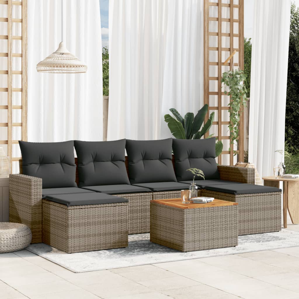 vidaXL 7-delige Loungeset met kussens poly rattan zwart