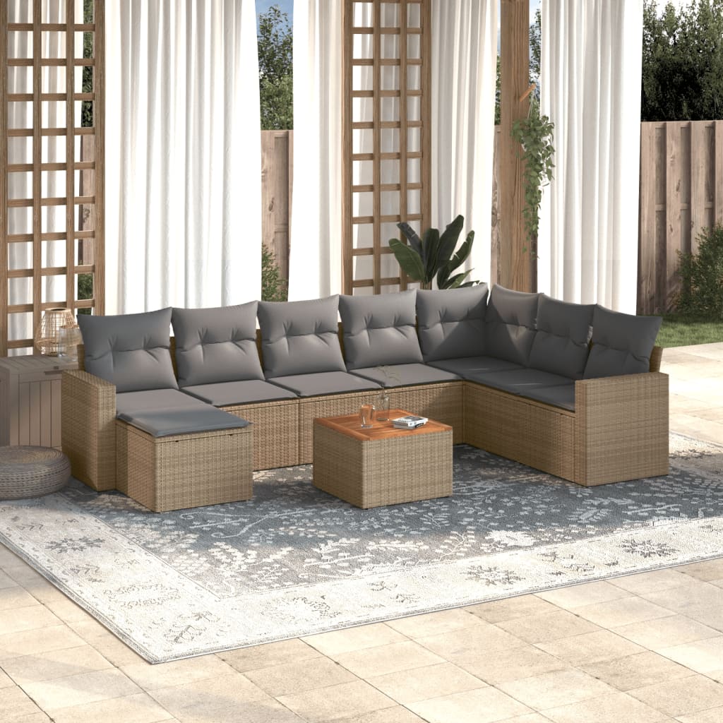 vidaXL 9-delige Loungeset met kussens poly rattan zwart