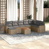 vidaXL 9-delige Loungeset met kussens poly rattan zwart