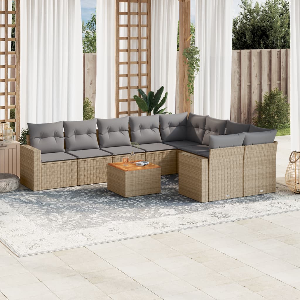 vidaXL 10-delige Loungeset met kussens poly rattan zwart