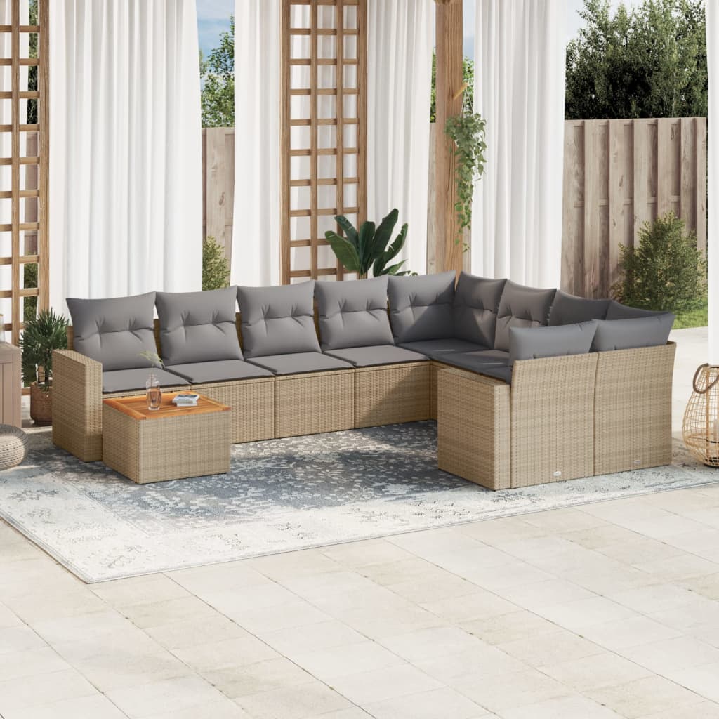 vidaXL 10-delige Loungeset met kussens poly rattan zwart