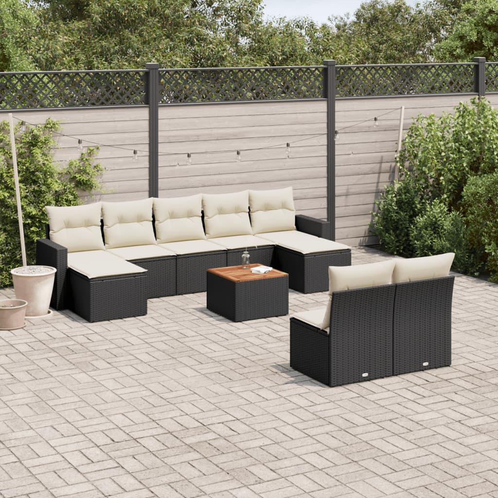 vidaXL 10-delige Loungeset met kussens poly rattan zwart