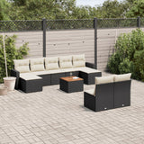 vidaXL 10-delige Loungeset met kussens poly rattan zwart