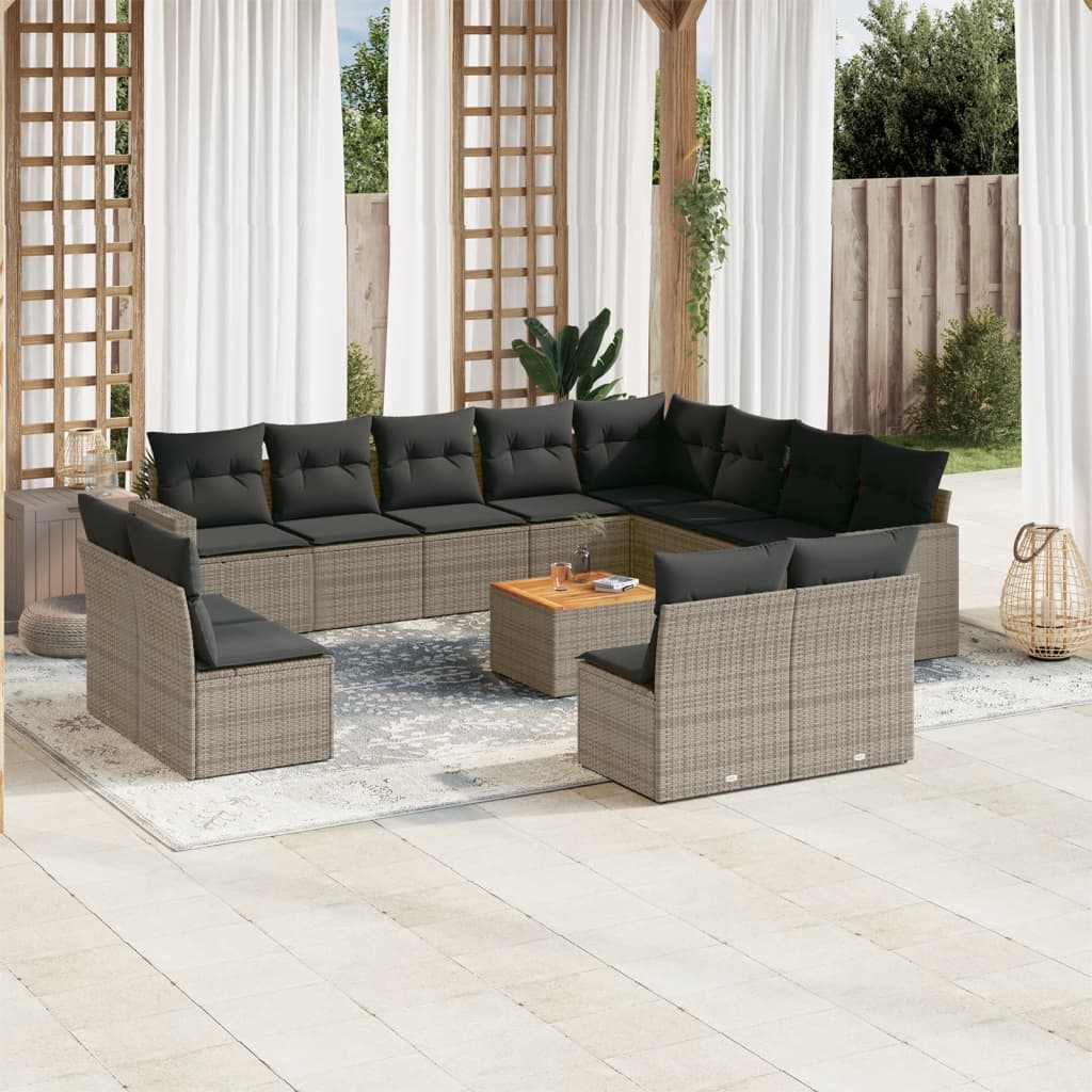 vidaXL 13-delige Loungeset met kussens poly rattan zwart