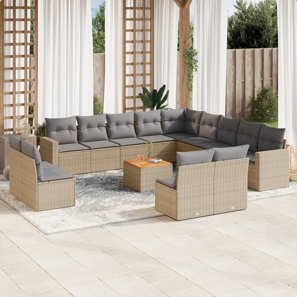 vidaXL 14-delige Loungeset met kussens poly rattan zwart