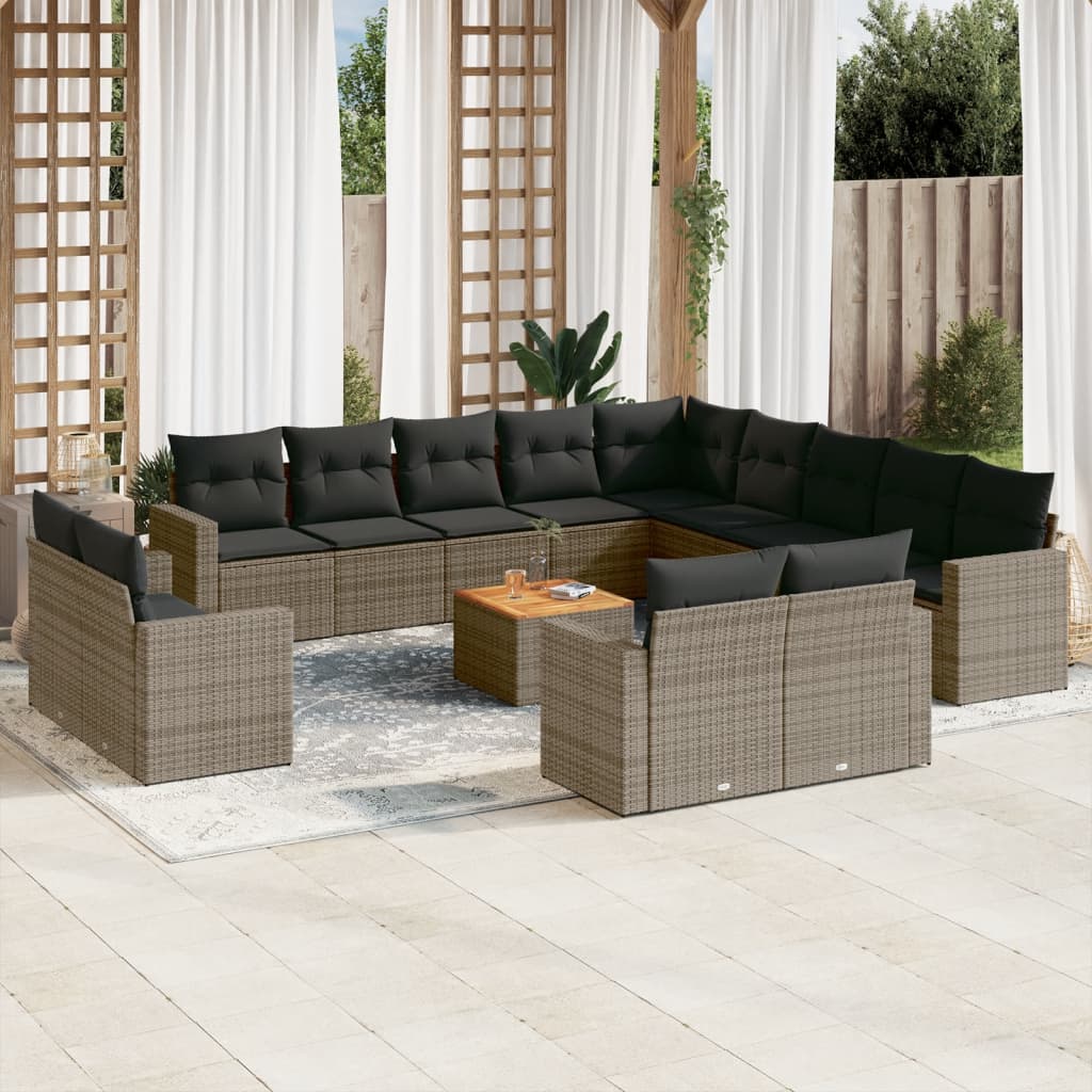 vidaXL 14-delige Loungeset met kussens poly rattan zwart