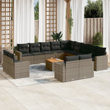 vidaXL 14-delige Loungeset met kussens poly rattan zwart