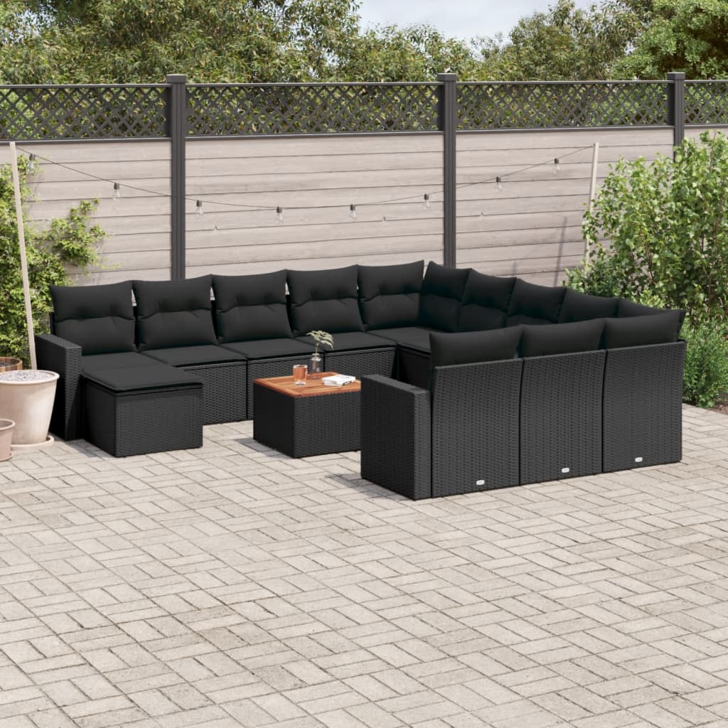 vidaXL 13-Piece Poly Rattan Lounge Set with Cushions Black
