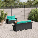 vidaXL 6-Piece Garden Sofa Set with Cushions Black Poly Rattan