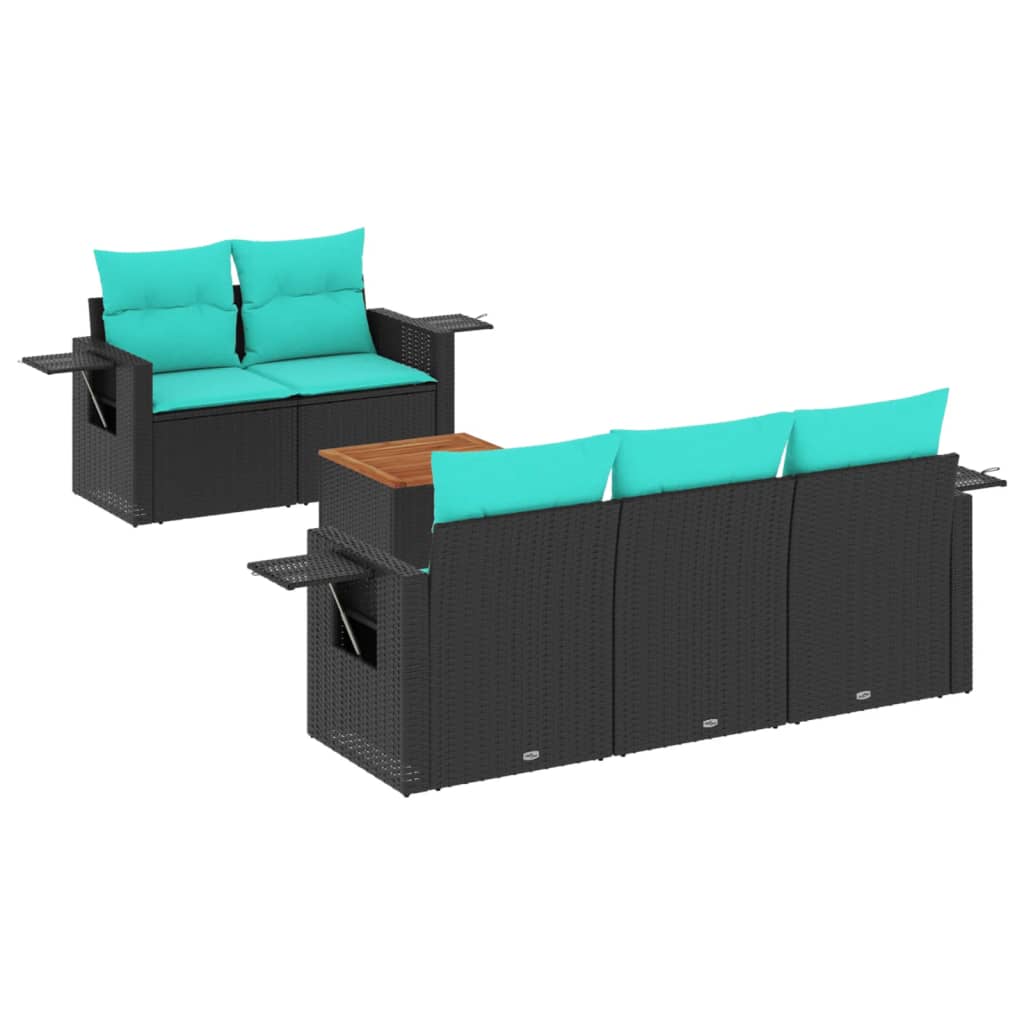 vidaXL 6-Piece Garden Sofa Set with Cushions Black Poly Rattan