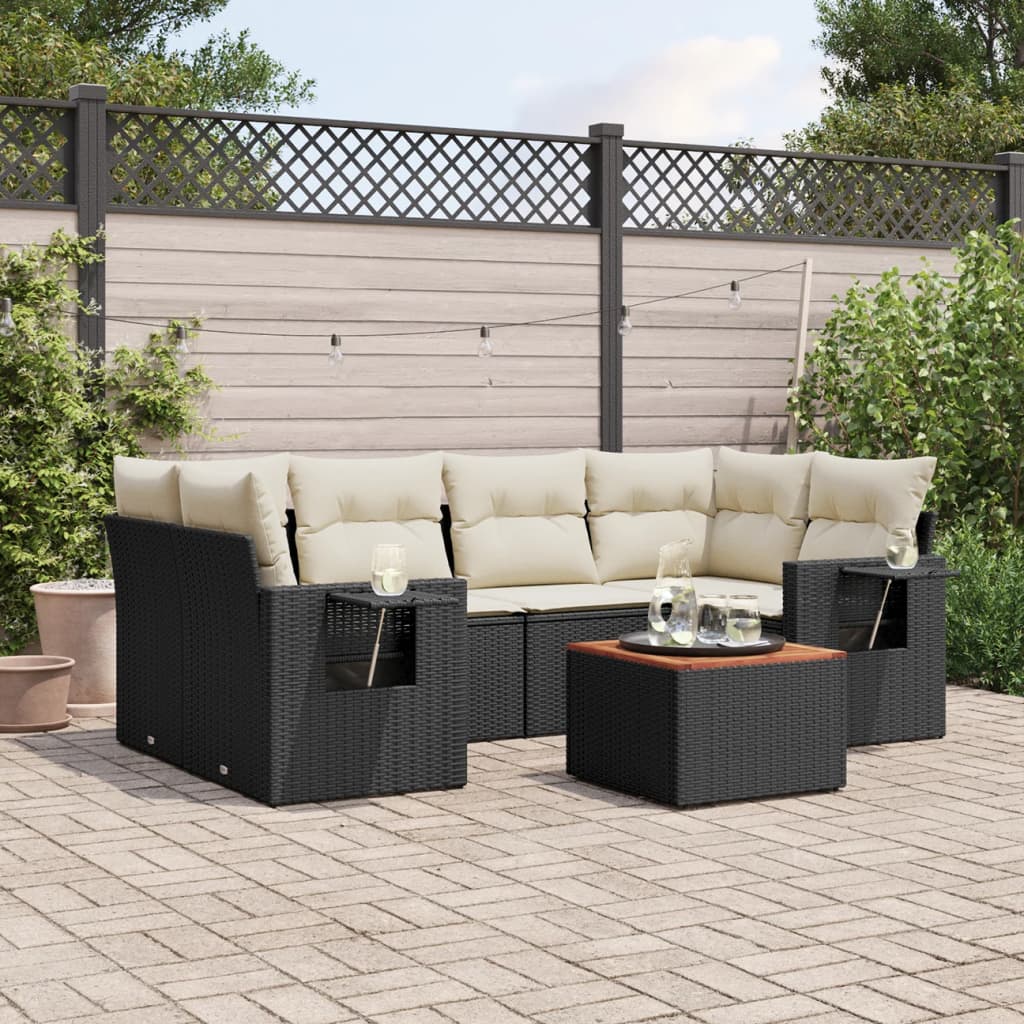 vidaXL 7-Piece Lounge Set with Cushions Poly Rattan Black