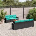 vidaXL 8-delige tuinbankset met kussens, zwart polyrotan