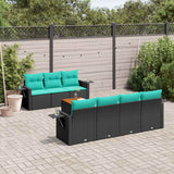 vidaXL 8-delige tuinbankset met kussens, zwart polyrotan