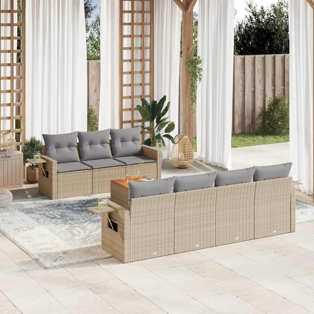 vidaXL 8-delige Loungeset met kussens poly rattan zwart